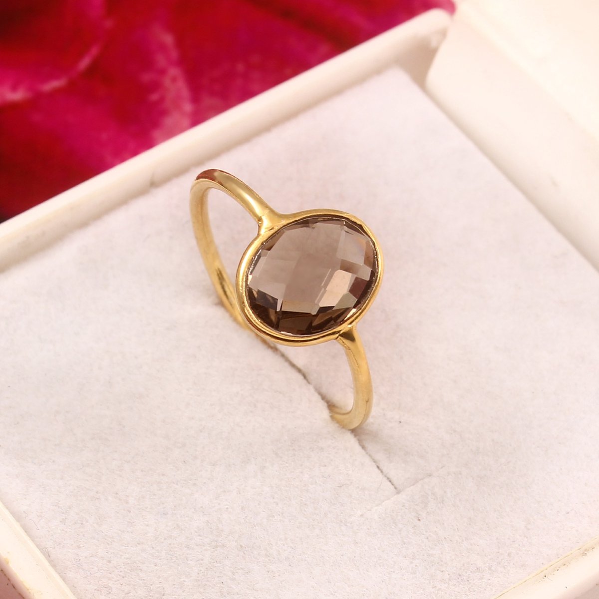 LesVarone's tweet photo. Smoky Quartz Statement Ring, 925 Sterling Silver Gold-Plated Thin Band, Minimalist Graduation Gift for Your Daughter. https://t.co/eIEl8wqahd