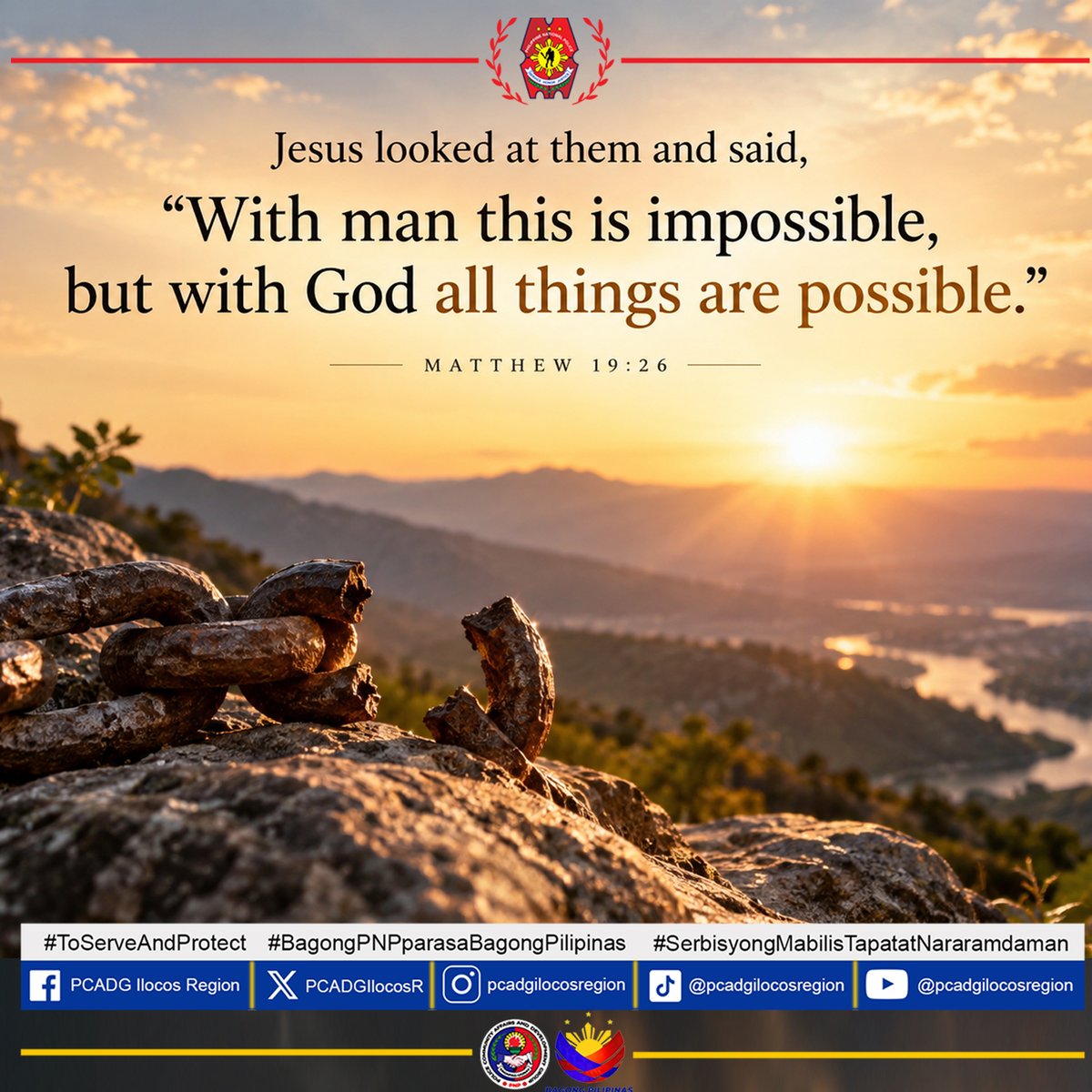 PCADGIlocosR's tweet photo. DAILY VERSE
#BagongPNPSaBagongPilipinas
#PCADGTagapagUgnay
DISCLAIMER: CTTO of the photos, videos, and optics. No copyright infringement. https://t.co/3cXiaaEMlh