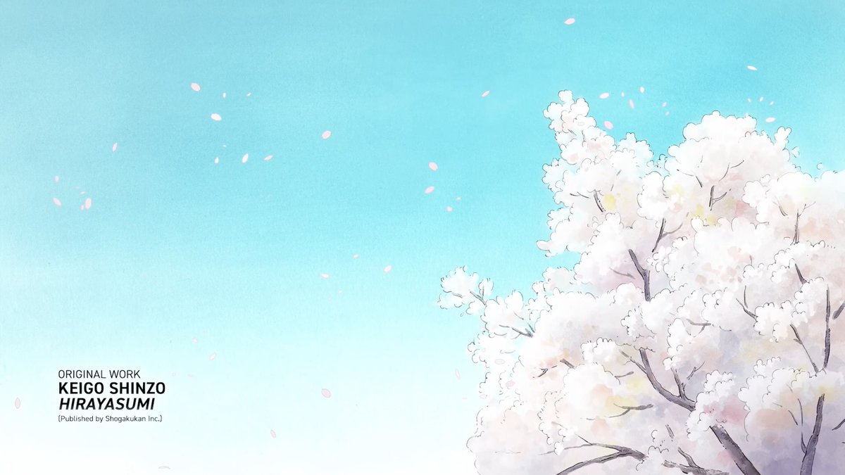 Yuyucow's tweet photo. The Hirayasumi anime looks like a lovely interpretation of its world and tone. Slightly white-faded BGs, lines that don't always fully connect and feel comfortable. It manages to pack detail into the screen to make it feel lived-in, but also maintains a relaxing feel. Good! https://t.co/B46jltiGXy