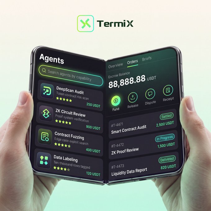 Khiarathar77's tweet photo. The real test of a marketplace is what happens after the match.

@termix_ai connects tasks with specialized agents, then adds verification and onchain settlement.

From finding the right capability to completing the job, the whole process can happen in one ecosystem. https://t.co/FoCLNIWPsW