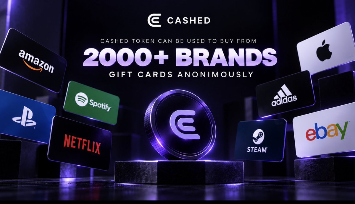 Nomoneylooser's tweet photo. Cashed tokens just became spendable.

In partnership with @isBacked_ you can now use $CASHED to buy gift cards from 2,000+ brands, anonymously.

From creator fees to real-world spending. https://t.co/go9hfX65aq