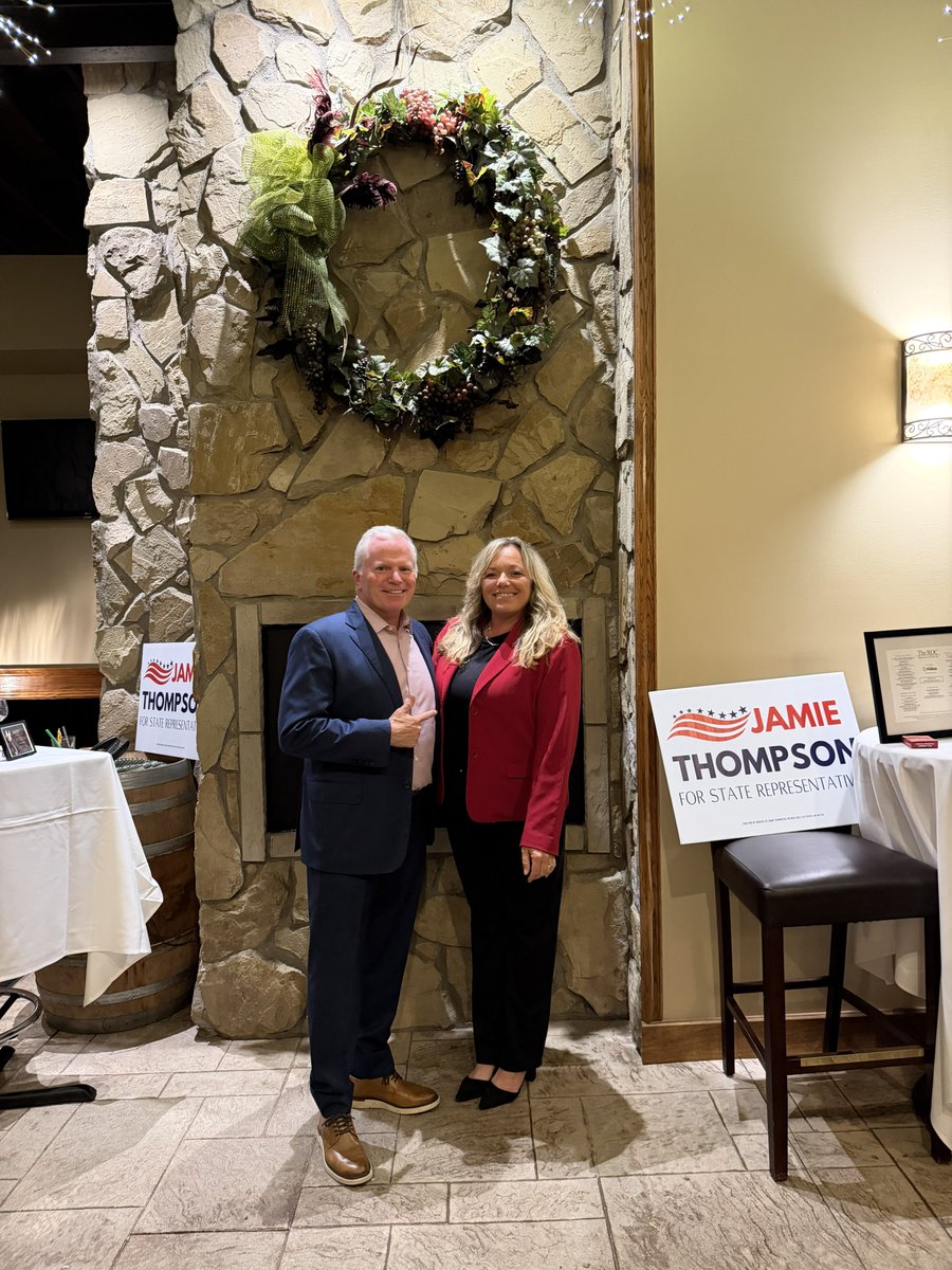 Mike_Cox's tweet photo. Hanging out with @repjthompson tonight in Downriver.  She is a great and practical leader. 

Jamie &amp; @VoteLinting, Laura Perry, and @jim_desana are the tip of the spear to keep the House &amp; win statewide. https://t.co/4SEXYoePlh
