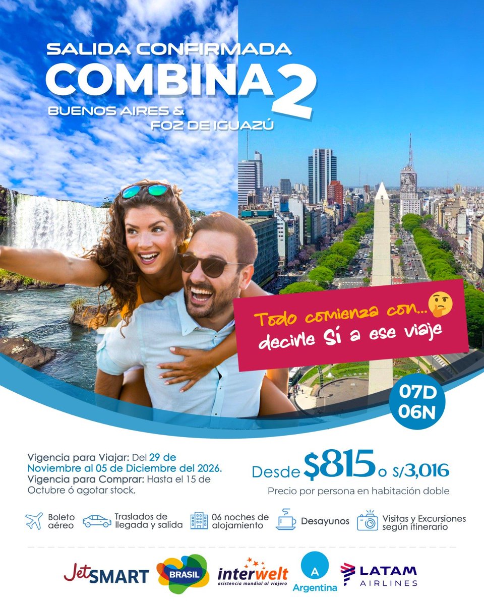 _TravelPartners's tweet photo. #TODOCOMIENZACON... ¡Los mejores combinados Foz de Iguazú y Buenos Aires! ✨😉❤️ https://t.co/znSc3lHLr3