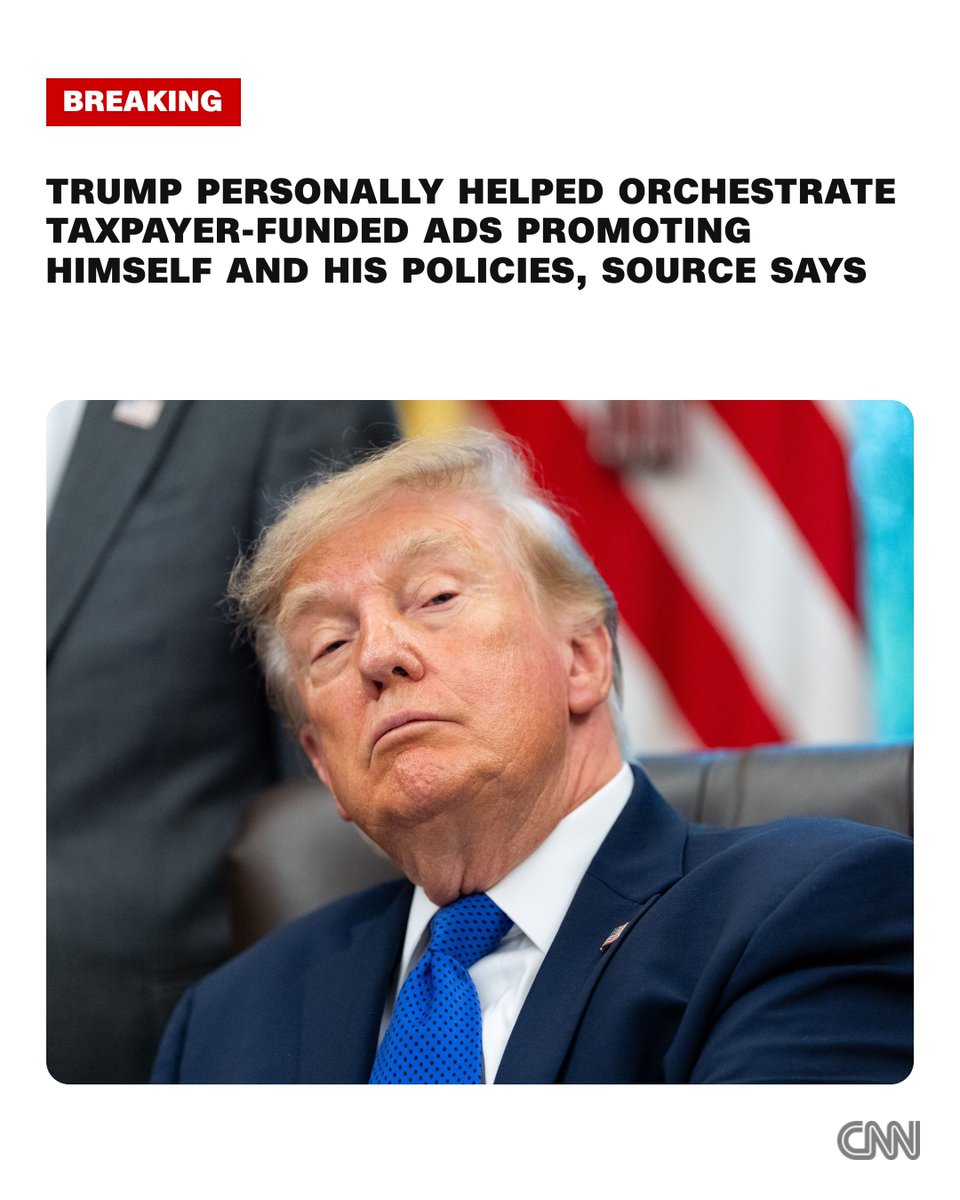 CNN's tweet photo. President Donald Trump has personally driven the controversial, taxpayer-funded video ads promoting himself and his administration's policies, including helping select the imagery and videos used, a source familiar with the matter told CNN. https://t.co/BcYsOcUibJ https://t.co/DKReb2JvR2