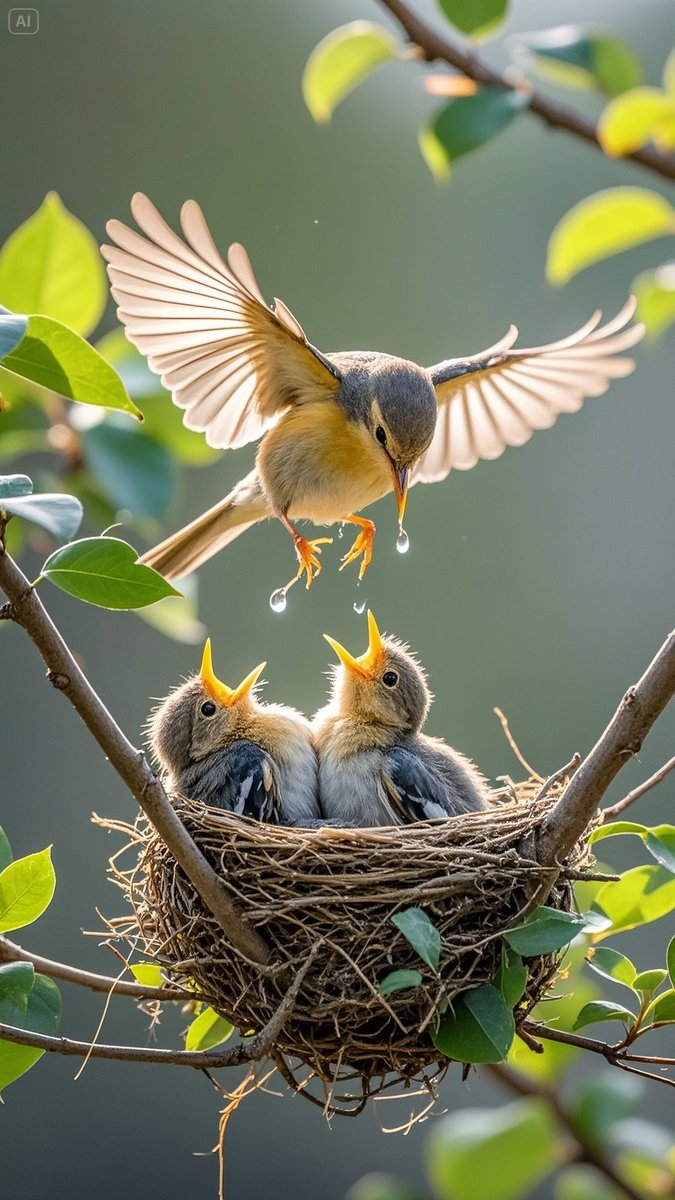 XJPALwXjbjFCn2g's tweet photo. Look! At the treetop, a bird perches on the branch of the tall hill, its small nest nestled in the thick foliage. https://t.co/e8ylATG9yc