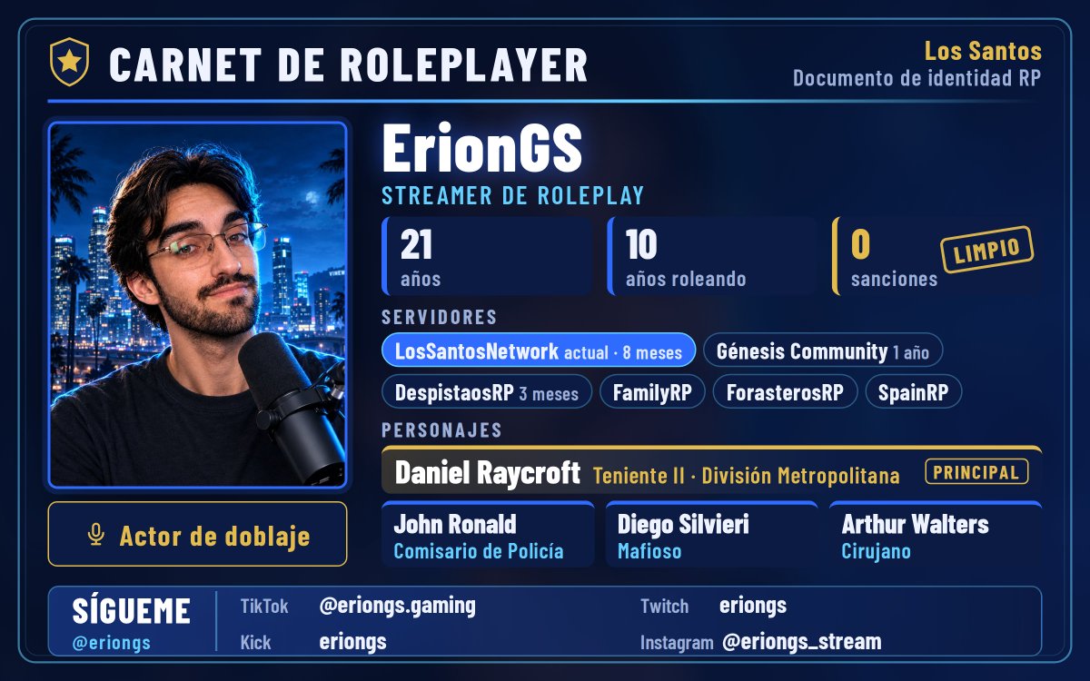 erion_gs's tweet photo. Diez años roleando dan para mucho: servidores, personajes y cero sanciones 😌

Aquí está mi Carnet de Roleplayer.

Ahora quiero ver el vuestro 👇

#CarnetRoleplayer #RolSerio #GTARP #GTARoleplay https://t.co/8XPNfDHSuv