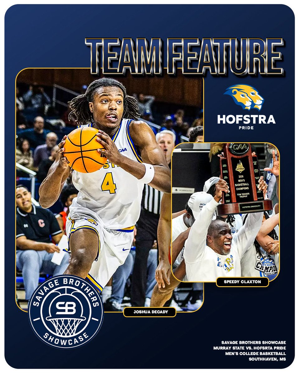 SportsNetLLC's tweet photo. As we gear up for the Savage Brothers Showcase featuring Hofstra, all eyes are on Coach Speedy Claxton and the squad as they look to run it back. Led by playmakers like Joshua DeCady, the Pride are locked in and ready to make some noise on the national stage this season. https://t.co/eHxwZ4ja5T