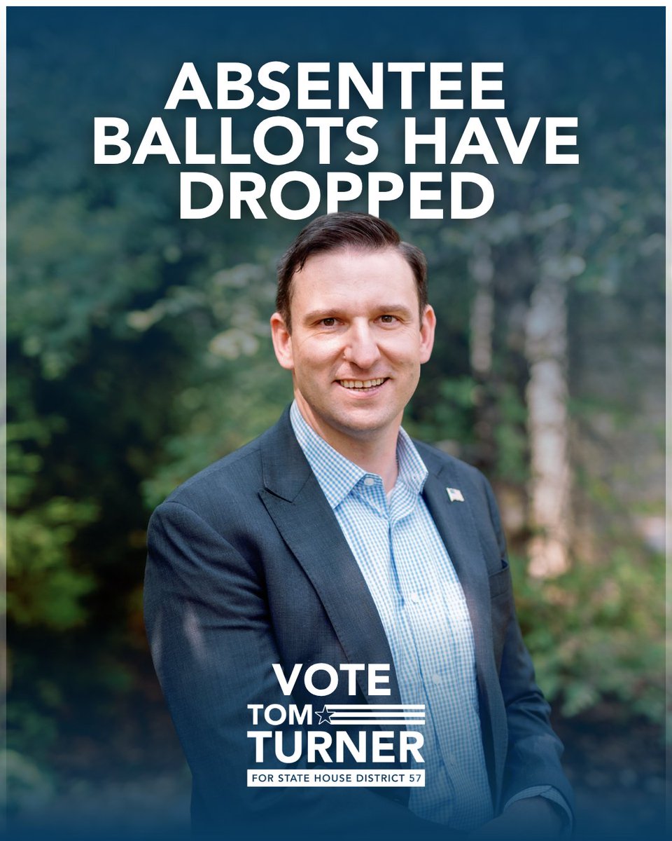 turner4mi's tweet photo. Absentee ballots have dropped! 
Vote Tom Turner for State Rep on or before November 3rd!🇺🇸
Vote early by mail, secure drop box, or return directly to your clerk. You can track status at or request an absentee ballot at https://t.co/v13f6QYW3S https://t.co/rmW8wI0lEj