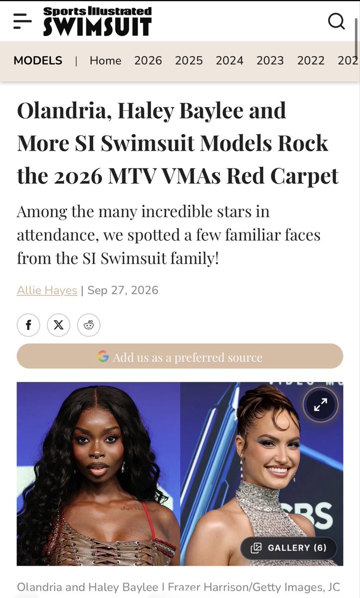 juanitamay1998's tweet photo. Sports Illustrated Swimsuit featured Olandria in its 2026 VMAs red carpet coverage, saying she has “taken over our fashion feeds in 2026.” They also connected the cocoa tone of her VMAs gown back to her SI Swimsuit rookie shoot! #OlandriaxVMAs https://t.co/QDrFChGVA9