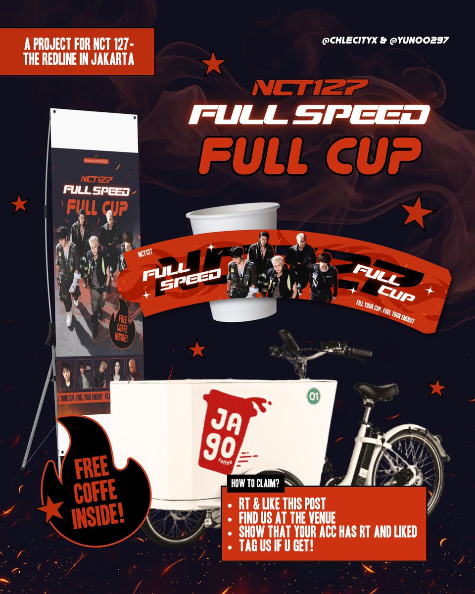 YUNOO297's tweet photo. NCT 127 5th NEOCITY-THE REDLINE in JAKARTA
- project by @YUNOO297 &amp; @chlecityx 

fuel your energy, fill your cup w our free coffee!
first come first serve!

🗓️Sat, 3 Oct
⏱️09.00-10.00
📍GBK GATE 10

see u yaaa bessszzzz🫰🫰 https://t.co/2CX9er5EiV