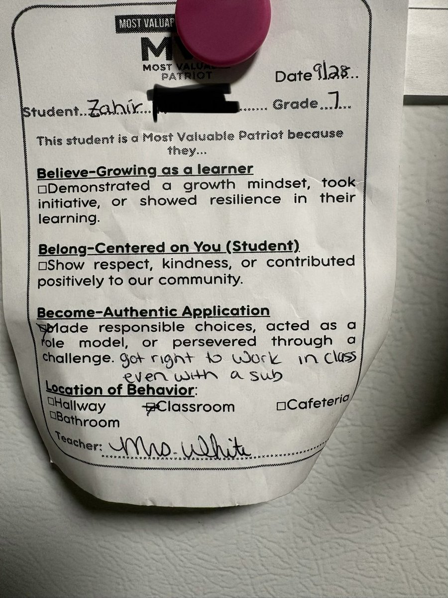 MsDee051218's tweet photo. After the day I had with my 4th graders, my son handing this to me when I got home just made my day. Happy Proud momma moment.
#teachersofx
#myminime
#proudparent https://t.co/W8KnYRJkzv