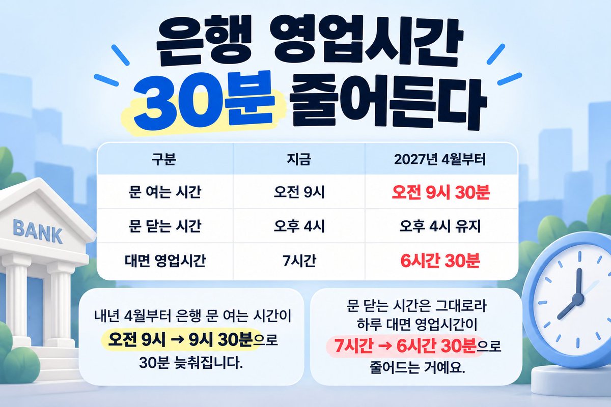 yena_jang_'s tweet photo. 은행 9시 30분 오픈
직장인 9시 출근

은행 4시 마감
직장인 6시 퇴근

이제 은행은 볼일 보러 가는 곳이 아니라
연차 내고 방문하는 관광지임ㅋㅋㅋ

하.. 직원들 근무환경 개선도 중요하긴 한데
아직 은행 직접 가야 되는 일도 꽤 있잖아ㅜㅜ

진짜 시행되면
은행 한번 가는 게 지금보다 더 큰일 되겠네..