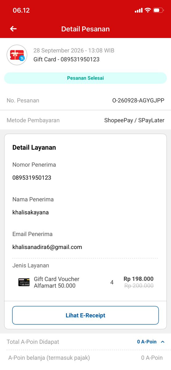 evidiyahp's tweet photo. @alfagift_idn kak minta tlg ini sudah berhasil tp voucherny kok gak masuk email ya? udah hampir 24 jam, biasanya gak lama udah masuk langsung, trims https://t.co/rdBGrTUTyB