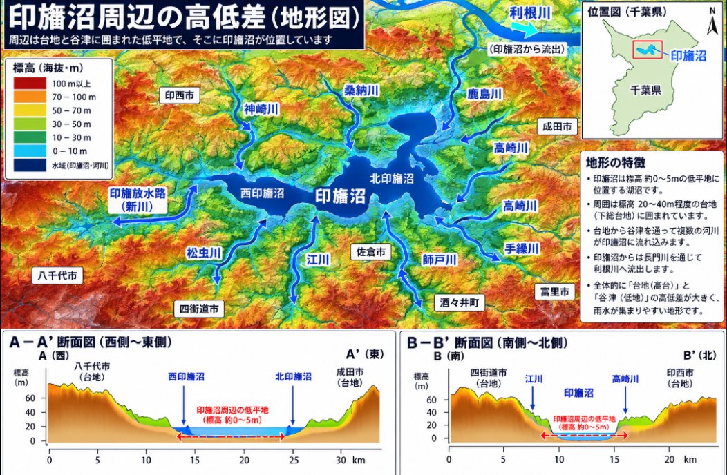 sshuuji2's tweet photo. @momotro018 すり鉢のような地形の谷底にあたる印旛沼。そこに流れ込む河川流域の森林を伐採してメガソーラーなんか造ったらダメに決まってる。 https://t.co/NX9aKRO5gm