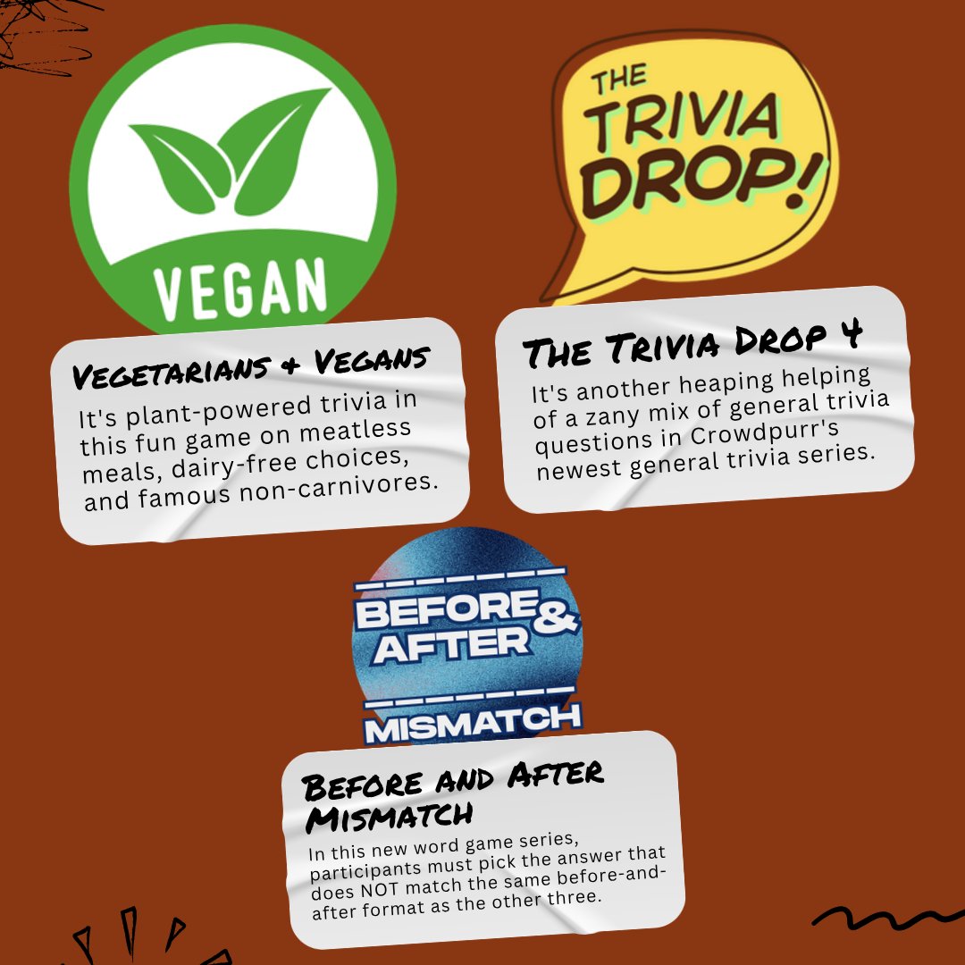 crowdpurr's tweet photo. From plant-powered plates to workplace attire and magical emoji clues, this week’s games are surely dressed to impress. 🌱🦺👑 

Check out the new #trivia games and more 👉️ https://t.co/j7Q53AHYmk

#Vegetarian #Vegan #WorkUniform #DisneyPrincesses #DisneyVillains #TriviaGame https://t.co/mlmrpPXBr2
