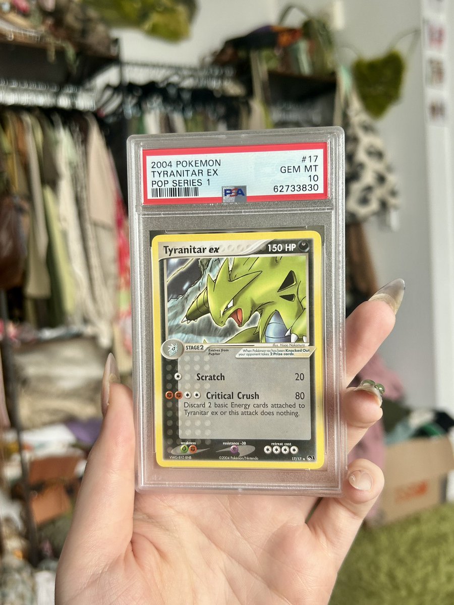 CelebiCollects's tweet photo. 2004 Pokémon Tyranitar EX Pop Series 1 in a PSA 10 (LOW POP 36) https://t.co/ywYc4X4Cd1