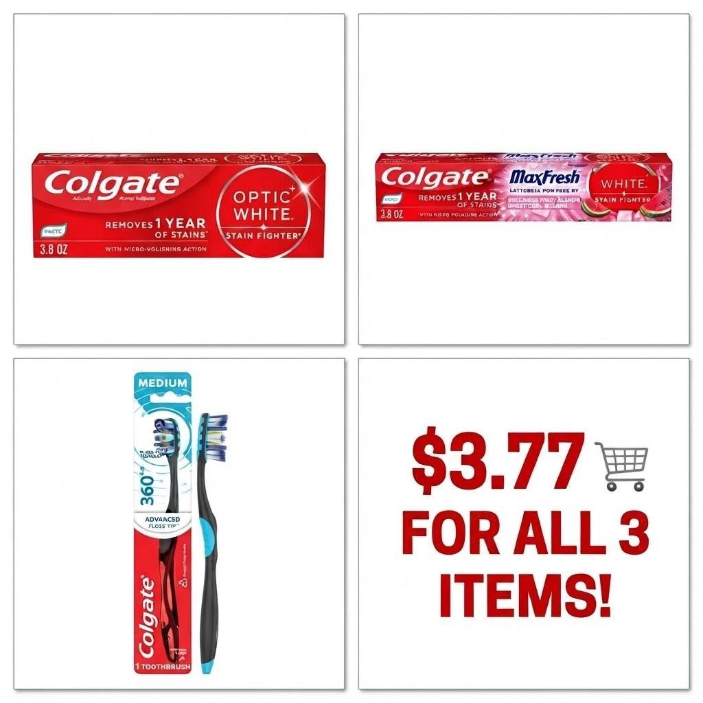 realballadolla's tweet photo. Here's how--add all 3 of these items to your Target cart and clip the digital coupon for each item:

Colgate Toothbrush: https://t.co/cwZ1XrXwPq #ad
Colgate Optic White: https://t.co/Tg9zHSxoO0 #ad
Colgate MaxFresh: https://t.co/kL7evFFrk6 #ad 

You will receive a $5 Target gift card for buying 3 eligible oral care items.

Net cost: $3.77! #target #couponing #deals