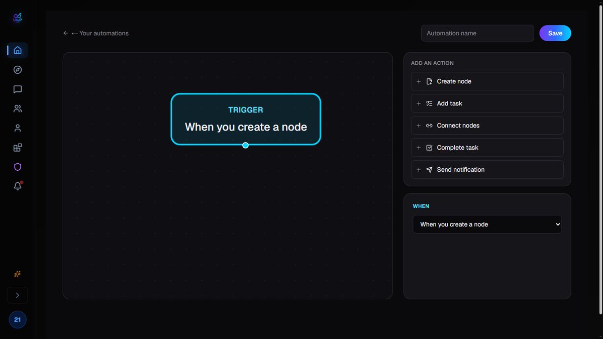 UluPStudio's tweet photo. Shipped: UluP SDK Studio 

Build automations for UluP Spaces with zero code.

"When I create a node → send me a Discord message"
Drag, connect, done. No webhooks, no JSON (unless you want to).
Live now in your sidebar.

#buildinpublic #indiehacker https://t.co/guU5zprOtY