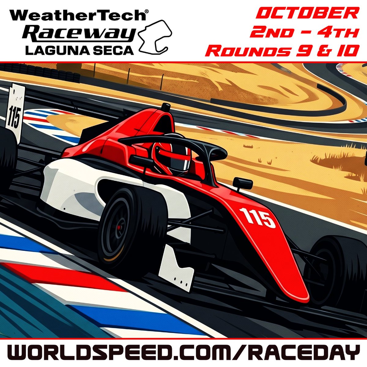 WorldSpeed's tweet photo. The Corkscrew awaits! 🏁
World Speed Motorsports returns to Laguna Seca Oct 2-4 for Formula Pro USA F3 &amp; F4 Rounds 9 &amp; 10. Coming off a summer of wins and podiums, WSM is ready to secure crucial championship points! 🏆🏎️💨

Follow along at: https://t.co/pSwmJPH4nj https://t.co/7tNKguZuNA
