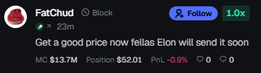 shr00mcat's tweet photo. @zk_mfer @goyimpnl the only ppl who say dumb shit like that are ppl like this who hold literally nothing in a coin. ppl who have actual positions arent betting on an elon interaction brother.💀 https://t.co/fkguxicnVF