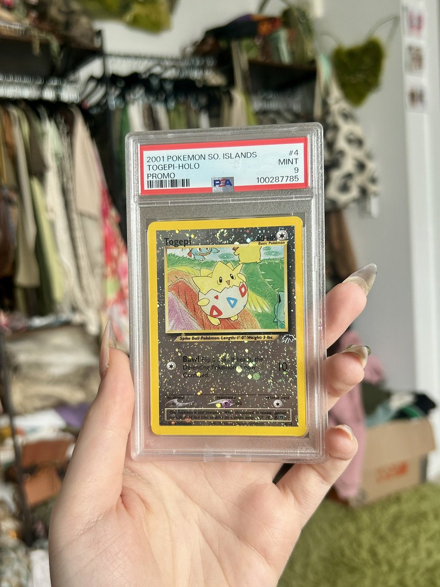 CelebiCollects's tweet photo. 2001 Pokémon SO.Islands Togepi-Holo Promo in a PSA 9 (POP 382) Double Swirl!! https://t.co/89roWvT7xz