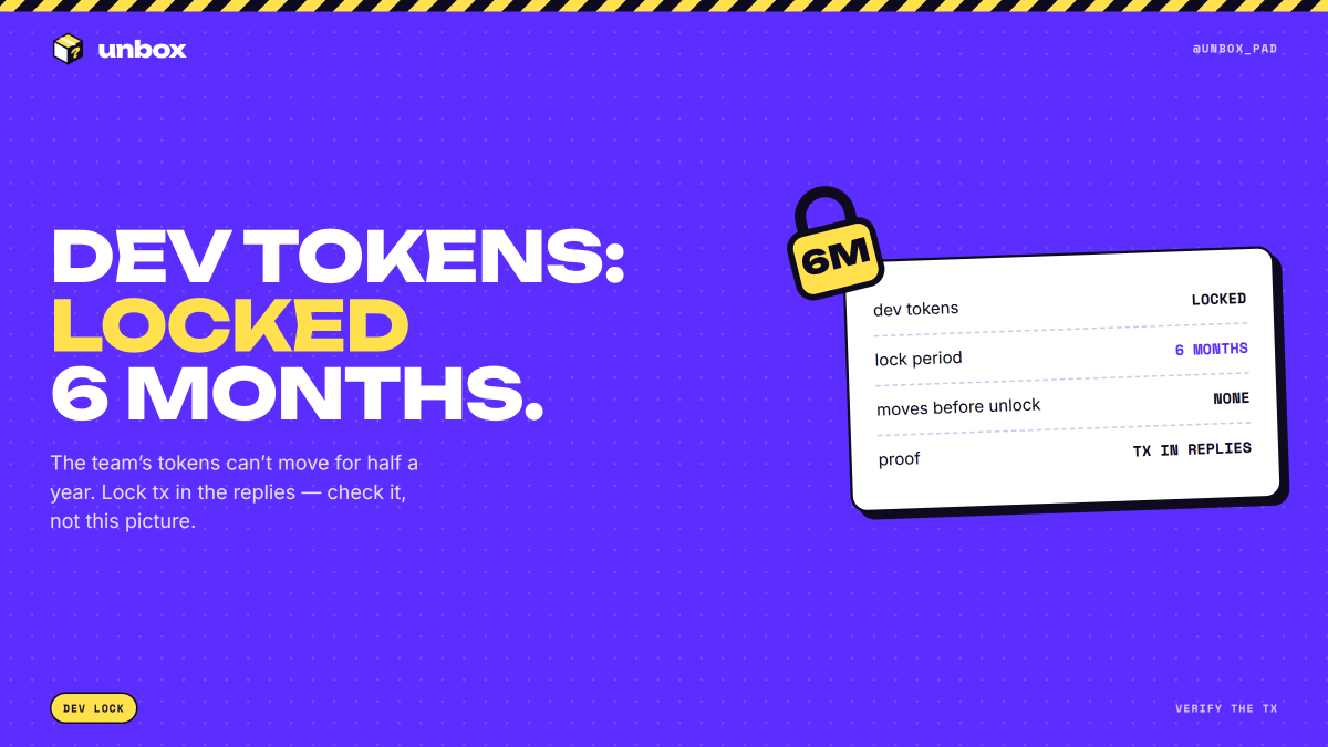 unbox_pad's tweet photo. Dev tokens: locked for 6 months. 🔒 https://t.co/hK8NXUdy0Q
