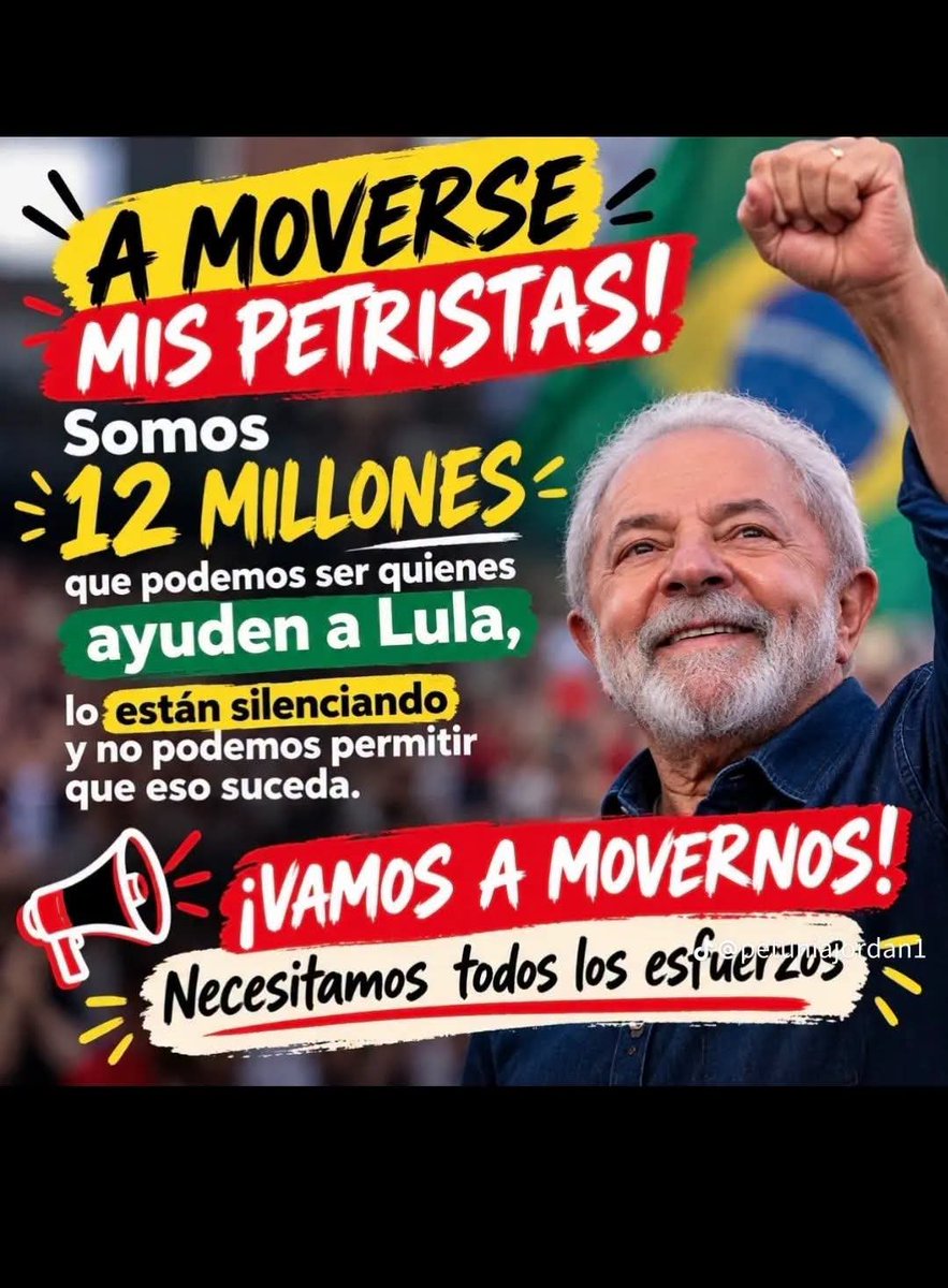 AQUILESNxth's tweet photo. VAMOS SEAMOS LAS BODEGAS DE LULA
Necesitamos.movernos estan silenciando a lula y solo nosotros podemos ayudar no importa de que pais eres.
@petrogustavo. https://t.co/cIw47Yr3de