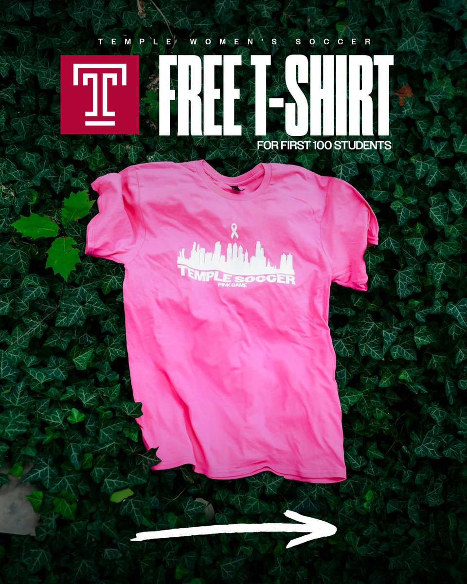templewsoccer's tweet photo. 🎀 PINK OUT! 🎀

Join us Thursday at 4 p.m. as the Owls take on ECU! 🦉

FREE PINK T-SHIRTS for the first 100 students!

Wear PINK. Bring the ENERGY. See you at the Temple Sports Complex!

#GoOwls | #BuiltOnBroad https://t.co/rYAH0Pid3H
