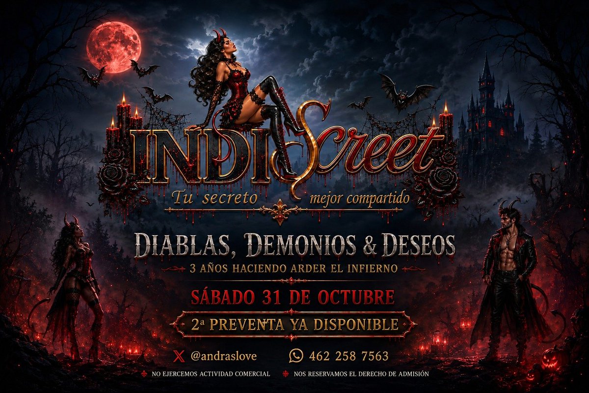 AndrasLove's tweet photo. OCTUBRE VIENE CON TODA LA INTENCIÓN DE QUE NOS PORTEMOS MAL😈🔥

Y en INDIScreet ya tenemos el plan:

🔥 3 OCT  PURA TENTACIÓN
😈 10 OCT SIN REMORDIMIENTOS
👹 31 OCT DIABLAS, DEMONIOS &amp; DESEOS

Tres noches, tres motivos para salir de la rutina 🖤
¿Cuál vas a pecar primero? 👀🔥 https://t.co/cY7FHmt8GM