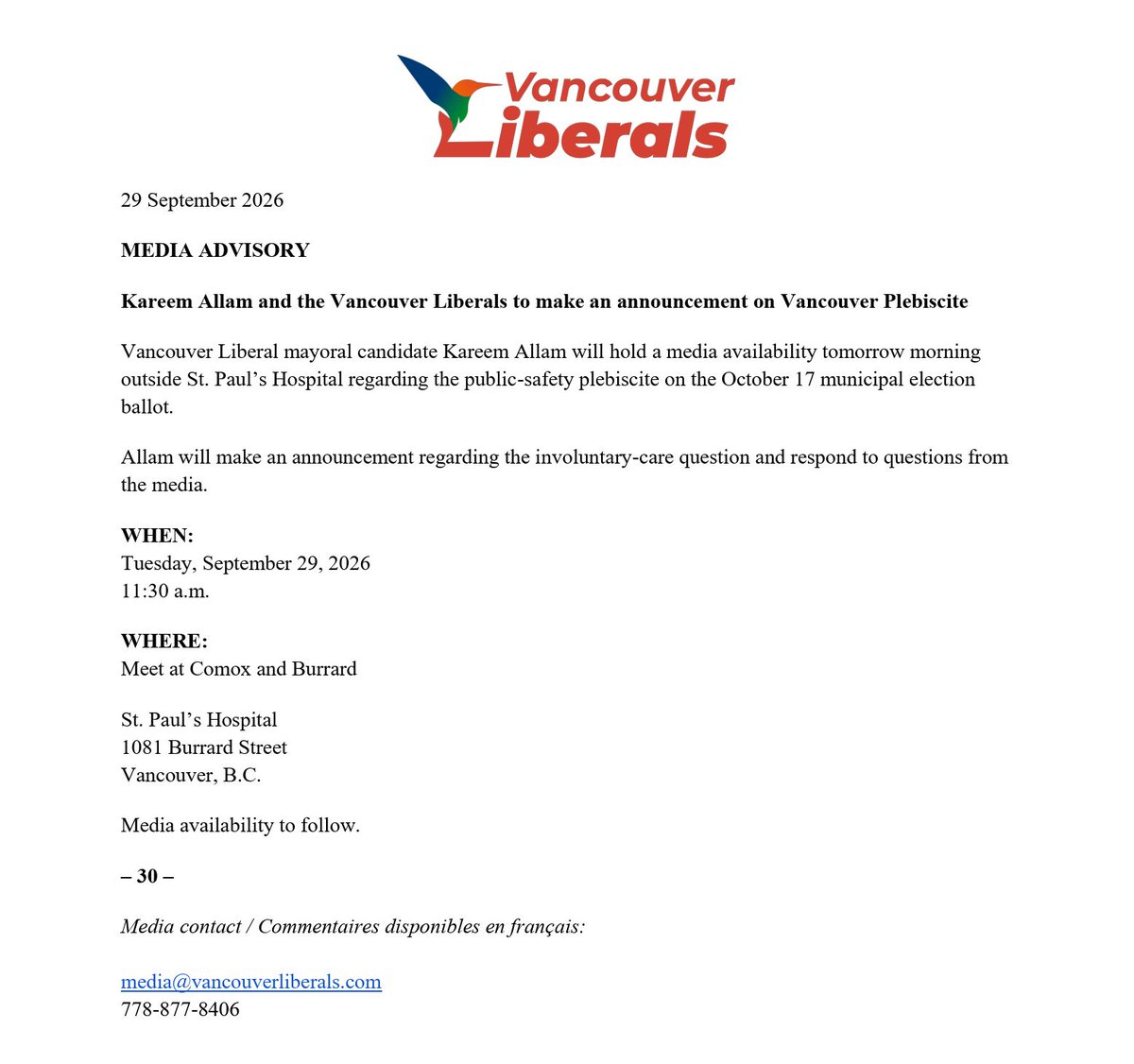 vanliberals's tweet photo. Kareem Allam will be hosting a press conference tomorrow at 11:30 AM. 

Details below https://t.co/YuxgtYymtK