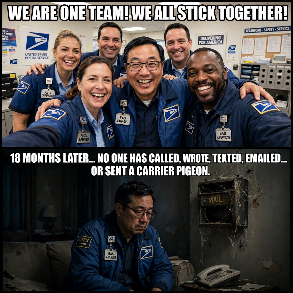ThePostalTruth1's tweet photo. We are one team! 🫠 #USPS #PostalLife #ThePostalTruth https://t.co/PJWi1vAnHX