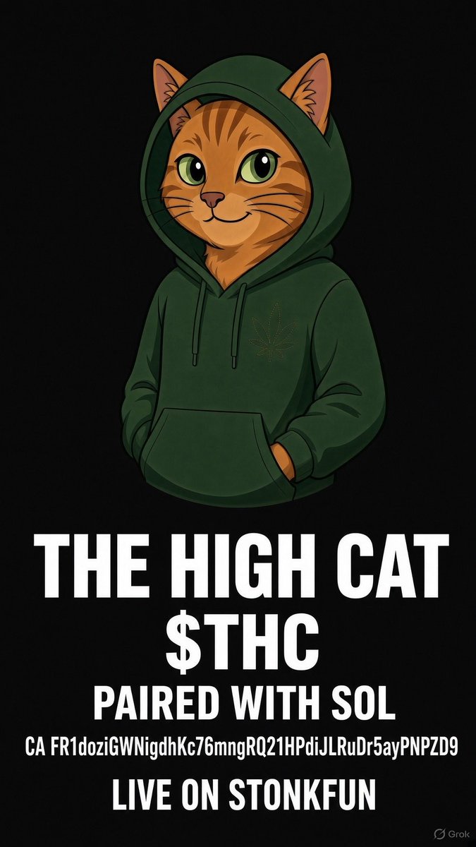 TheHighCatTHC's tweet photo. The High Cat just walked in.

$THC

Hoodie on. SOL pair. Live on StonkFun.
CA:
FR1doziGWNigdhKc76mngRQ21HPdiJLRuDr5ayPNPZD9

https://t.co/fc5tZFM5mE

This is the cat. This is the ticker. This is the chart. https://t.co/cEGqoASb7M