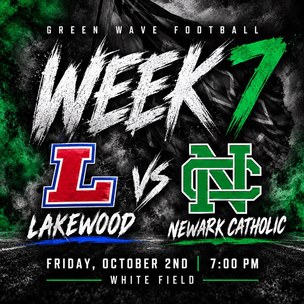 GoGreenFootball's tweet photo. Our 3 week road test is complete and we are ready to be BACK HOME AT WHITE FIELD.
Week 7 is here…Time to DOMINATE!
📍 White Field
🆚 Lakewood
🗓️ Friday, October 2nd
⏰ 7:00 PM
Pack the stands. Bring the noise. Let’s defend our home.
#GoGreen #GreenWaveFootball https://t.co/V8LsYk20U2