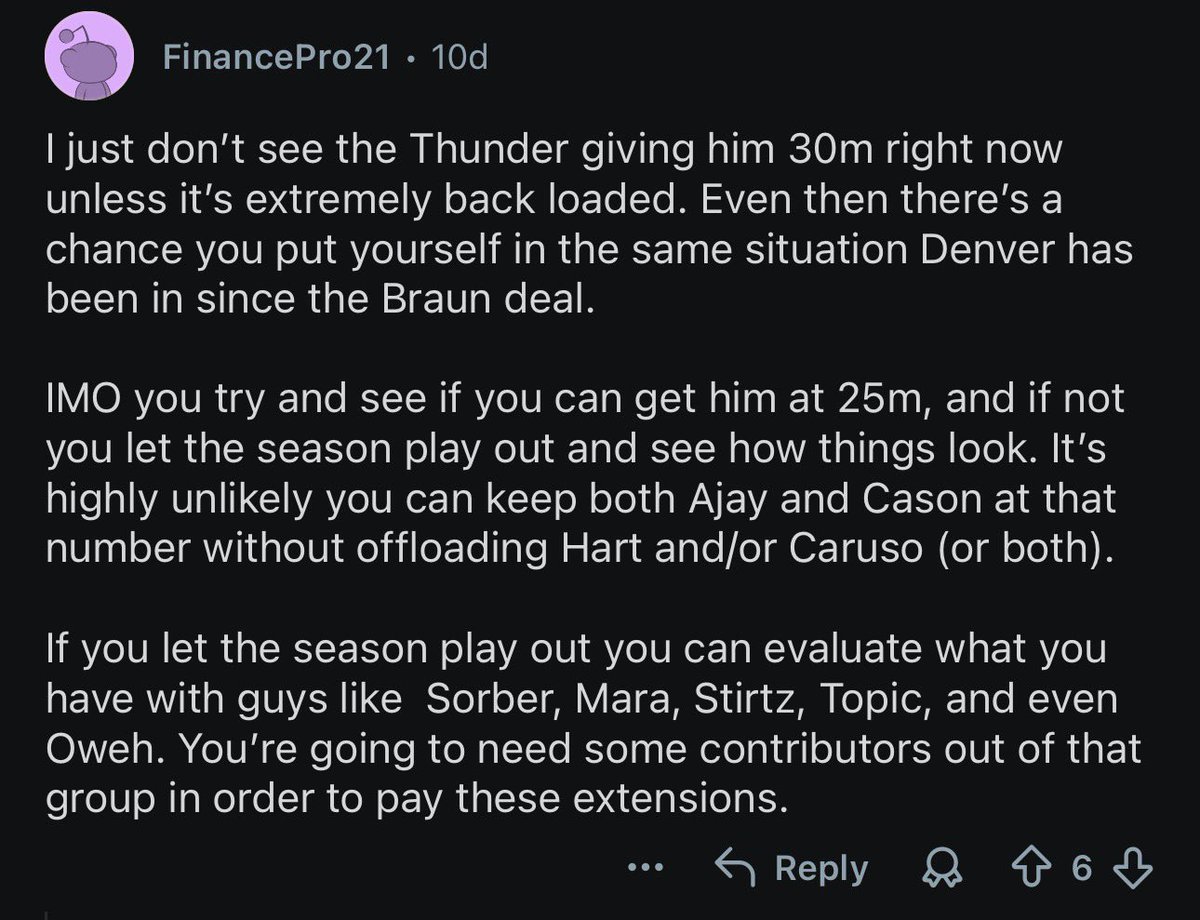 APH00PS's tweet photo. There’s always a dollar figure that’s too rich. OKC is pressed up against the second apron as is with Gilgeous-Alexander, Williams and Holmgren.

These are from OKC fans discussing Wallace after Keyonte George got his 5-year, $157.5 million extension. https://t.co/yCrun6Xrjm