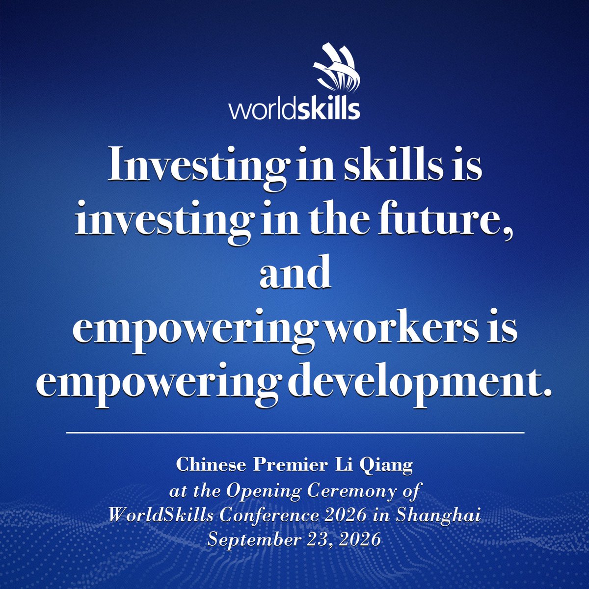 ChineseEmbinUS's tweet photo. Premier Li Qiang: Investing in skills is investing in the future, and empowering workers is empowering development. We will keep improving the VET system serving all workers and covering the whole life cycle, so that more workers could get continuous mid-career “recharge” and their skills could light up their road to a better life.