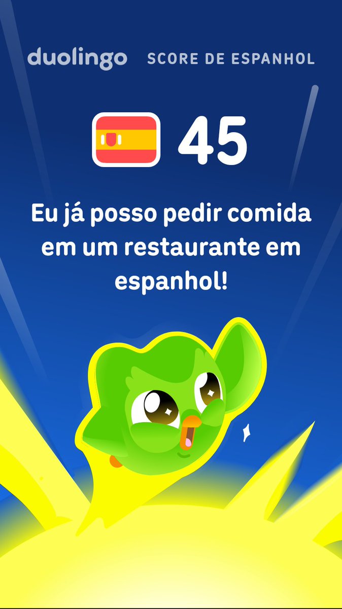 rvilella's tweet photo. Meu Duolingo Score de espanhol é 45! https://t.co/r5wKzNF8Xa