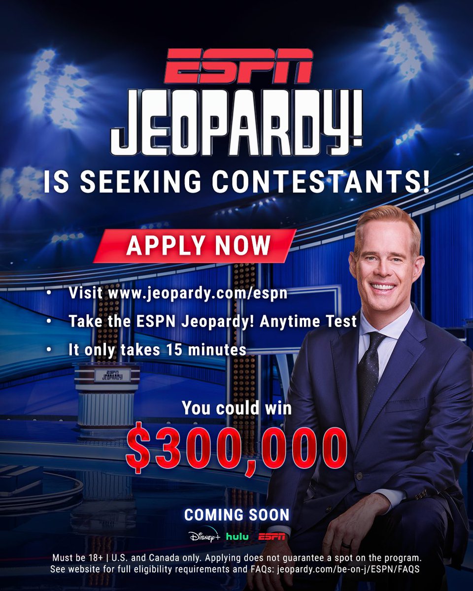 Jeopardy's tweet photo. Oh, so you know ball? Take the #ESPNJeopardy! Anytime Test for a chance to be on the show and potentially win $300,000: https://t.co/A6VgDvElAo https://t.co/m1qgP897nm