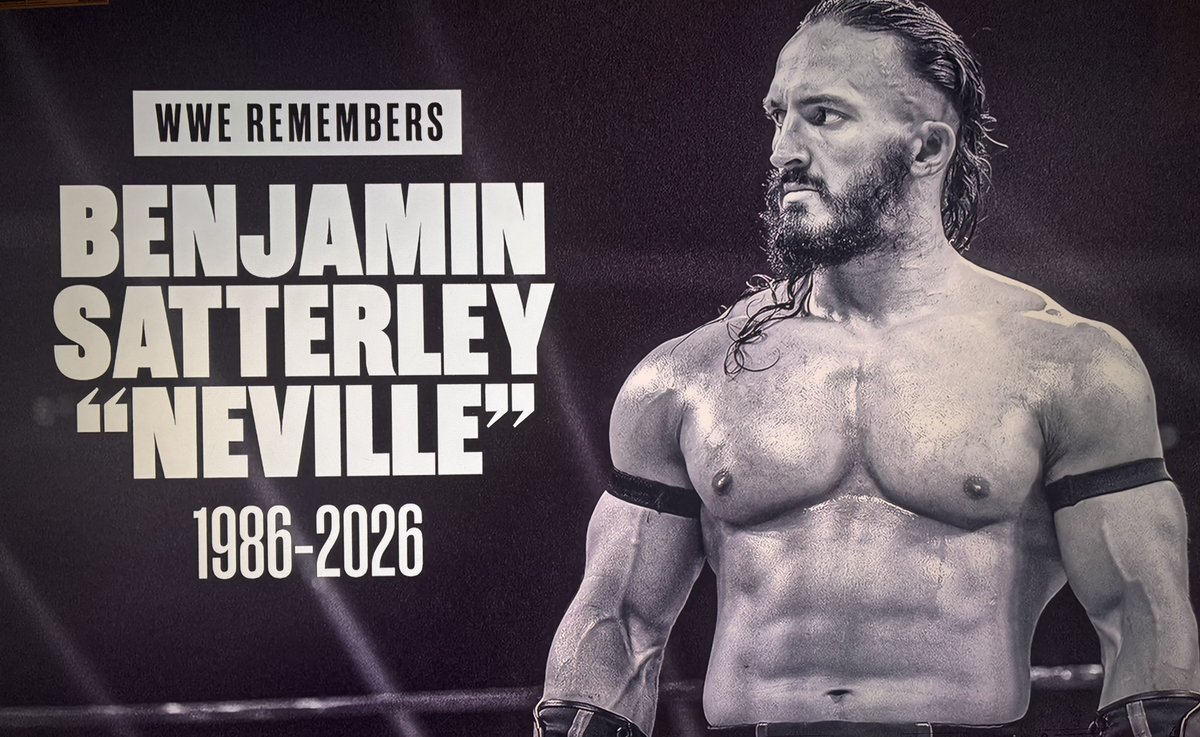 DirtyDomDom's tweet photo. WWE RAW starts with a tribute to Benjamin Satterley, better known to WWE fans as Neville. 

#WWeraw https://t.co/GTHUeamMXc
