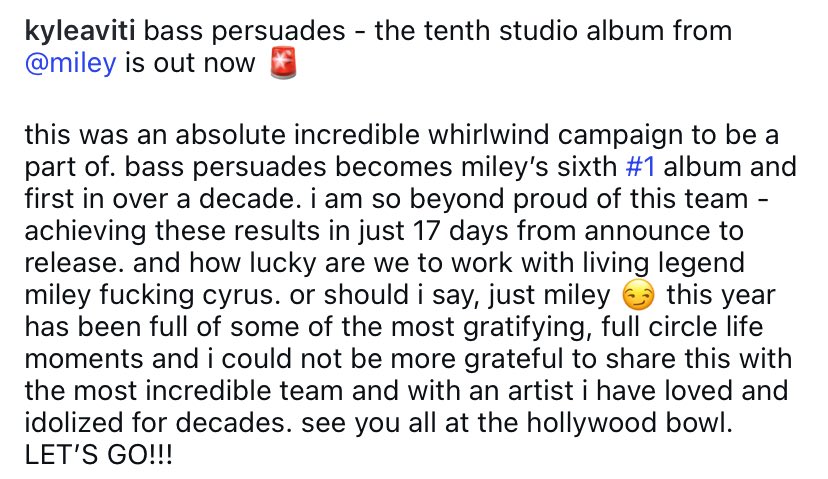 StatsOnCyrus's tweet photo. Atlantic Records CEO Kyle Avit shared a full message celebrating Miley going #1 on the Billboard 200 and confirmed that Miley will continue to be one of the label’s priorities. https://t.co/hVsqRzIlLB