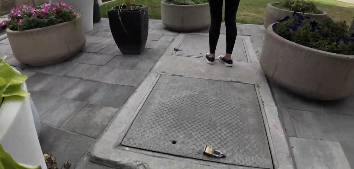 billiewebbb's tweet photo. incase anybody wasn’t aware: the site where Charlie Kirk sat (despite being excavated and paved over) still has 2 metal doors (with locks). https://t.co/nr6IkeFCYX