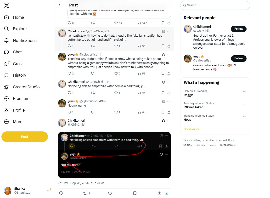 Shankuzu_'s tweet photo. @garysiinterlude @cybxrartist Here is the full convo. They apparently said "yu" instead of "yuyu," which really isn't as bad as OP is trying to make it look. I mean its not "yuyu," but trying to dictate what they're called is a huge stretch. It'd be like if you got mad at me calling you "gary." https://t.co/rAC5lZ7Z4G