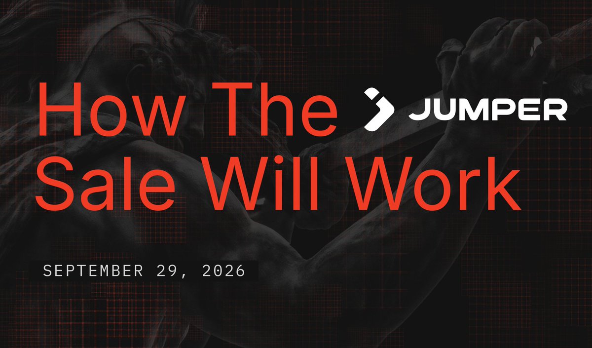 ardanaabbcc's tweet photo. The @jumperapp ($JUMP) token sale officially opens today on Legion at 1 PM UTC.

Jumper is moving past the fragmented multi-tab workflow to build the ultimate super-app for onchain finance—handling swaps, cross-chain transfers, yield, and RWAs all in one dashboard. https://t.co/pbVvP4rwxF