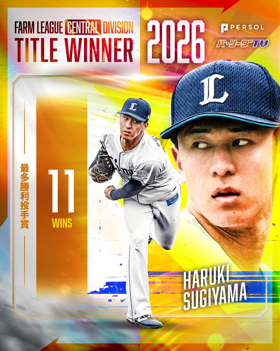 PacificleagueTV's tweet photo. ／
ファーム・リーグ中地区表彰選手🏆
＼

最多勝利投手賞🎉
埼玉西武 杉山遙希 投手✨

#seibulions https://t.co/RR5JSEjk2Y