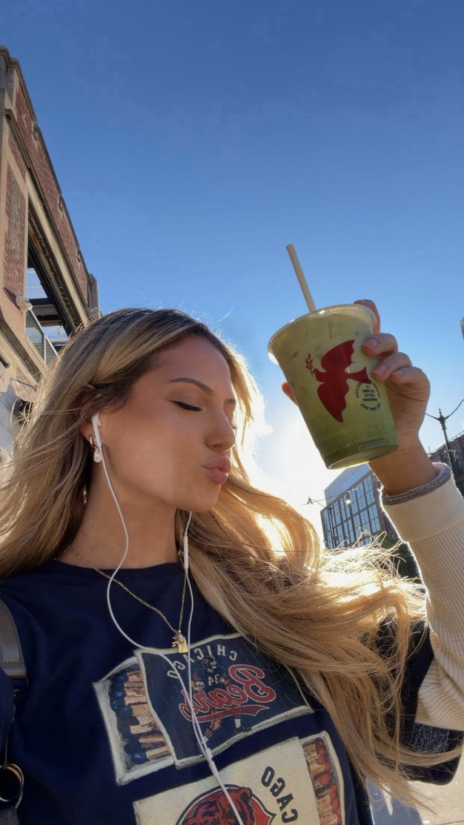 hannahcmontoya's tweet photo. (matcha + wired headphones tradition is not taking a break for the game today) https://t.co/6yWUX2wifx