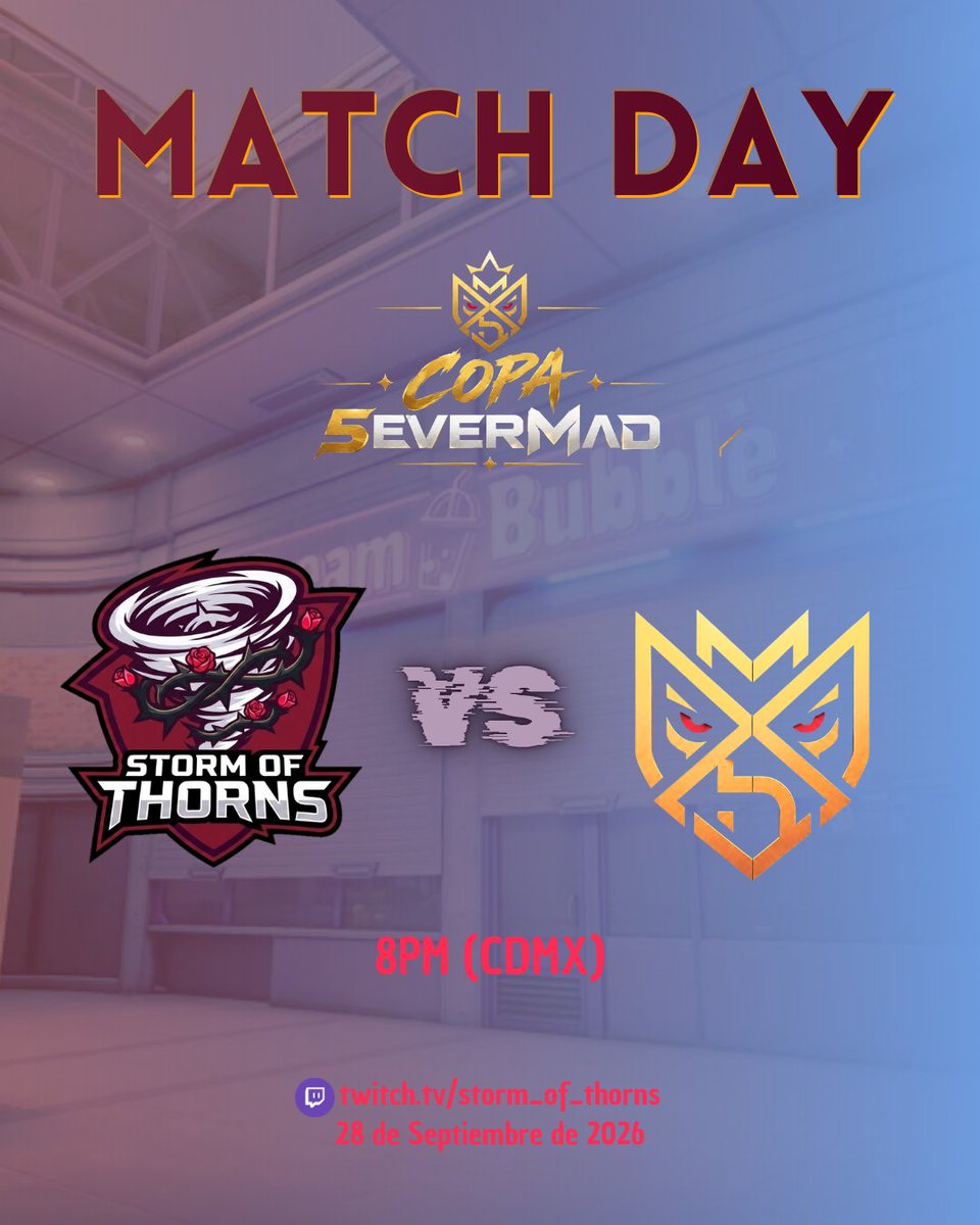 Storm_of_thorns's tweet photo. Es hora de demostrar por qué donde la tormenta arrecia, las espinas gobiernan. 
Hoy se juega, nuestro primer match del Copa 5evermad @5EverMadFam 
⏰ 8:15PM MX
📺 En vivo por: stream oficial de 5EverMad

#StormOfThorns #MatchDay #Esports #Gaming #Valorant #EsportsLatam https://t.co/z3MRnFj7aN