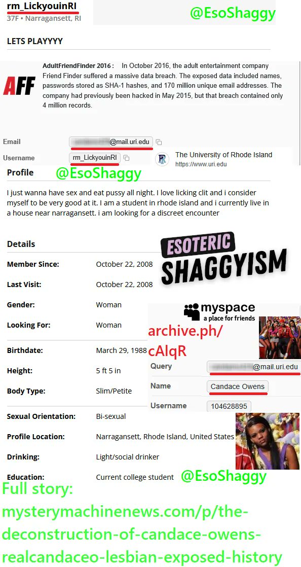 PollTracker2024's tweet photo. Mystery Machine News: Right-wing influencer Candace Owens outed as a lesbian 

Candace has four separate lesbian dating accounts. 

Candace Owens repeatedly uses incredibly specific usernames: Candamo429, Cdot429, CdotAmber, and CdotAmber429.

Link to article: https://t.co/MrmnbGJEJG