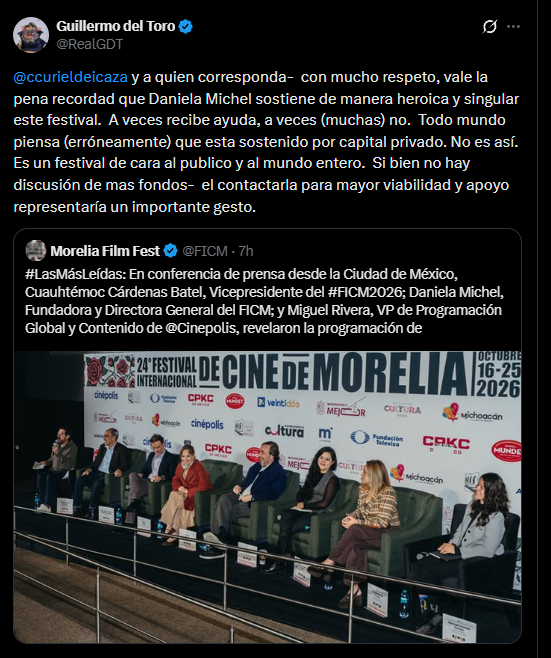michangoonga's tweet photo. Guillermo del Toro pide más apoyo para el Festival Internacional de Cine en Morelia📽️💸, esto escribió en sus redes sociales: https://t.co/2opTjg4xU0