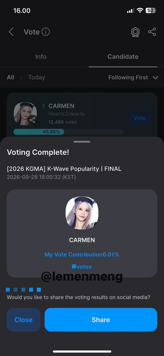lemenmeng's tweet photo. DAY-1 DAILY STAMP VOTING FOR #CARMEN 🌴 https://t.co/I4nQZ3KCJi