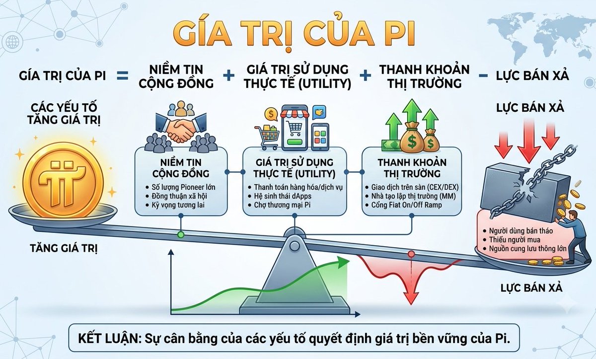 Pibuikt's tweet photo. SỐ LƯỢNG PI NẮM GIỮ VÀ GIÁ TRỊ CỦA ĐỒNG PI SẼ LÀ ĐIỀU MỌI NGƯỜI QUAN TÂM NHẤT:
(Giá trị của Pi = Niềm tin cộng đồng + Giá trị sử dụng thực tế (Utility) + Thanh khoản thị trường - Lực bán xả.) #PiNetwork #PiCoin #Pioneers #PiPayment #Pi https://t.co/9scGxsflDd