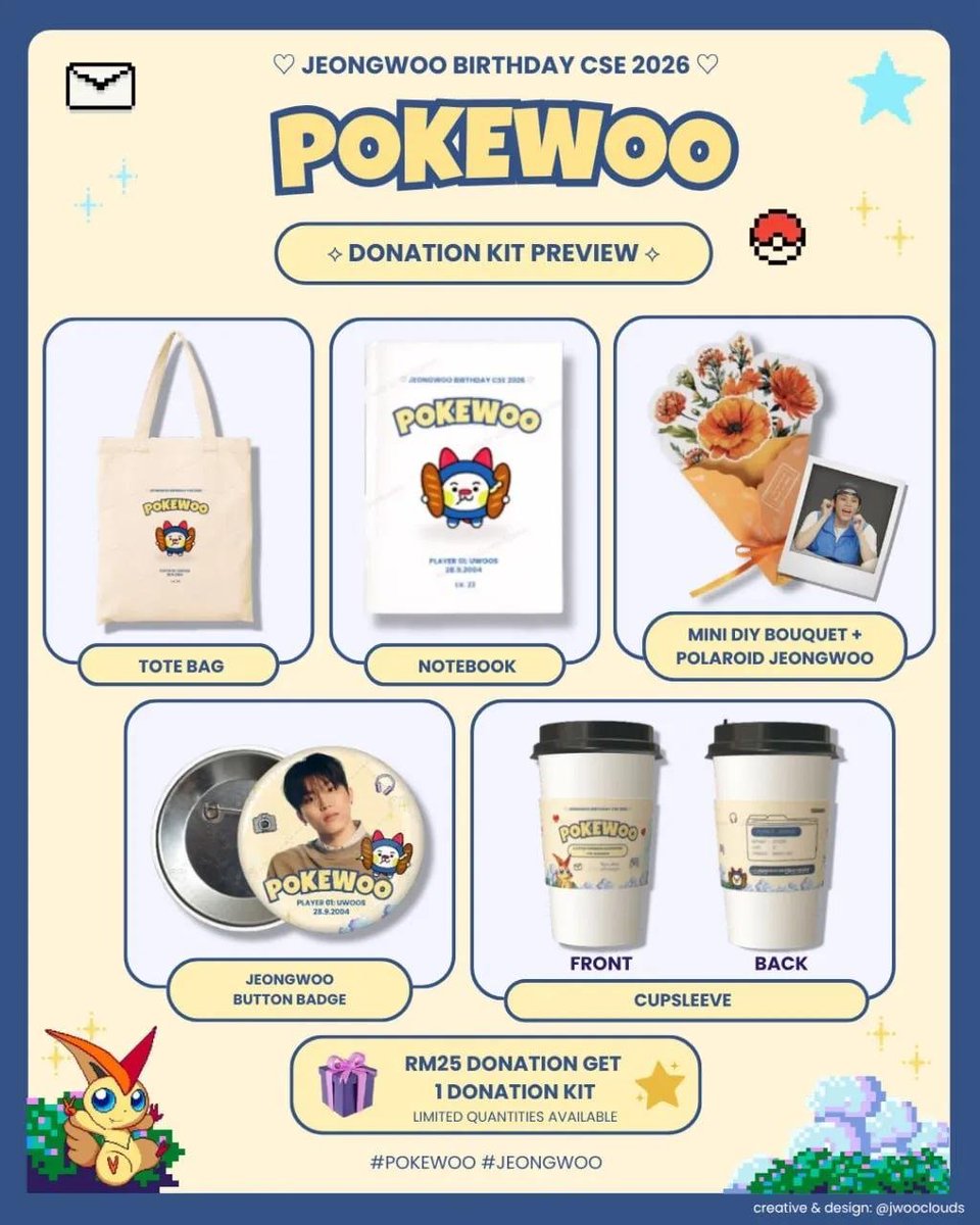 junkyulov3's tweet photo. 𝐁𝐈𝐑𝐓𝐇𝐃𝐀𝐘 𝐂𝐒𝐄 𝟐𝟎𝟐𝟔 ★ 𝐏𝐎𝐊É𝐖𝐎𝐎 🎮💙

Our donation is OPEN! ♡ Help us bring this little Pokémon adventure to life for Jeongwoo &amp; Uwoos! 🥹🌷

🎁 RM25 = 1 Donation Kit
♡ Limited slots!

Ready to join us, UWOOS? 🐾💙

🔗 https://t.co/VdFqtFbcmL… https://t.co/VY5t0jfChn